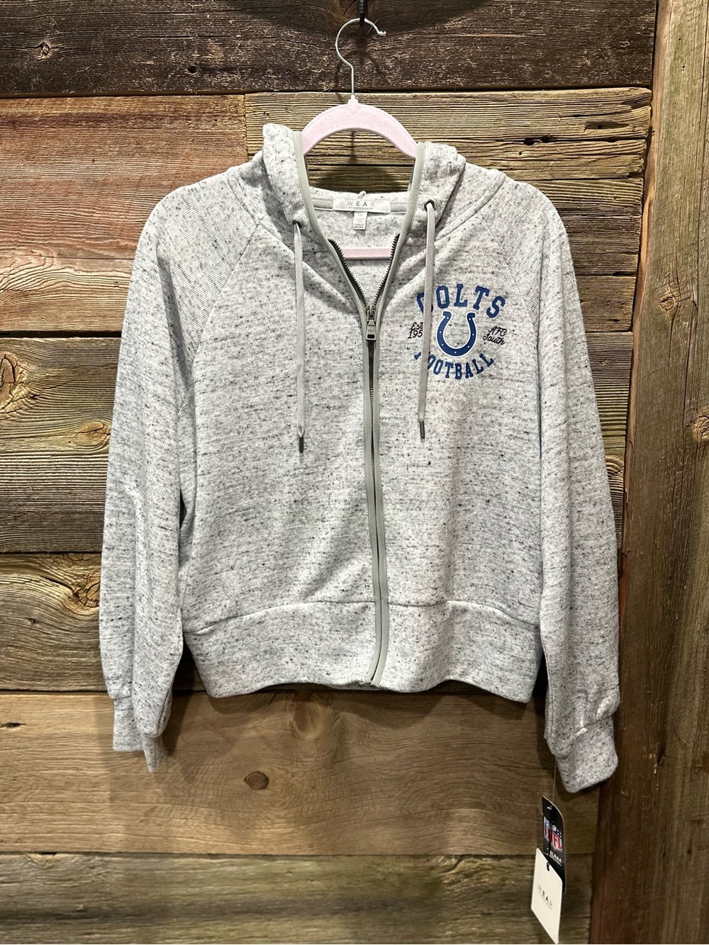 NWT WEAR by Erin Andrews Indianapolis Colts Cropped Zip Hoodie Gray Large